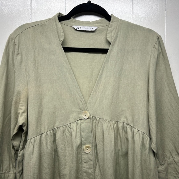 ZARA Cotton Linen Button Front 3/4 Sleeve Women's Babydoll Tunic Top Size Small - Picture 2 of 11